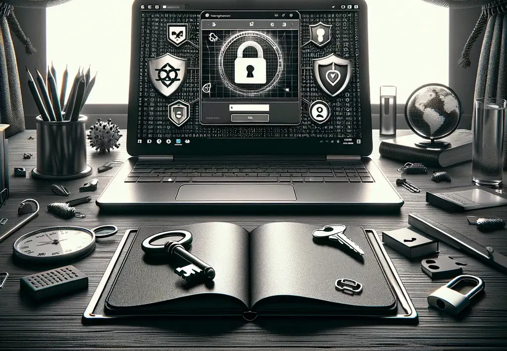 Что такое приватный браузер? Компьютер с символом замка и ключами рядом с ним, символизирующими безопасность