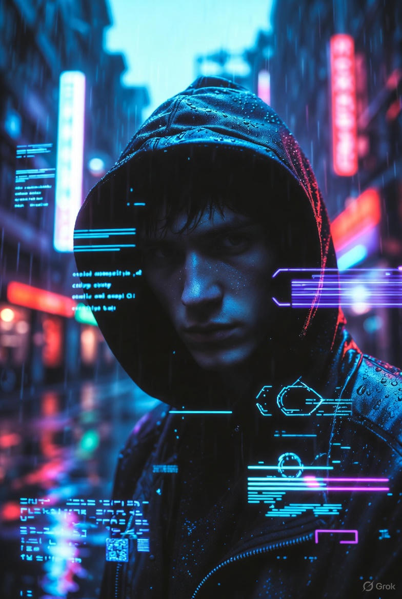 Shadowy hooded hacker